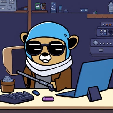 Go Blue Gopher as a Jedi cyberpunk, cutting a computer in half.