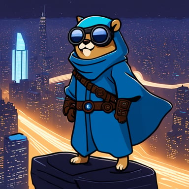 Go Blue Gopher as a Jedi Cyberpunk on top of the tallest building of the city.