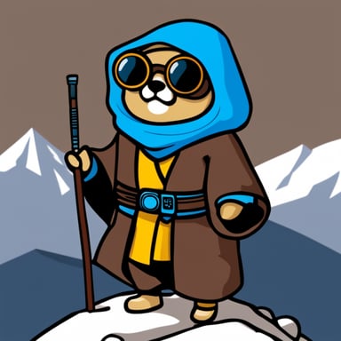 Go Blue Gopher as a Jedi Cyberpunk on top of the tallest mountain.