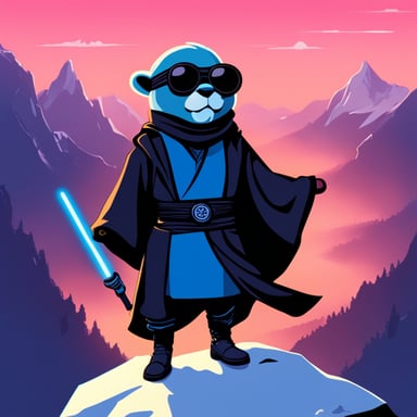 Go Blue Gopher as a Jedi Cyberpunk on top of the tallest mountain.