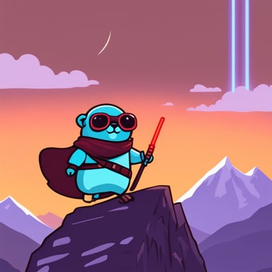 Go Blue Gopher as a Jedi Cyberpunk on top of the tallest mountain.