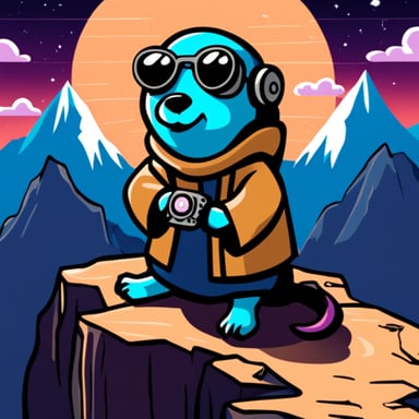 Go Blue Gopher, as a Jedi Cyberpunk, sits atop the tallest mountain, computer in lap, thinking peacefully.