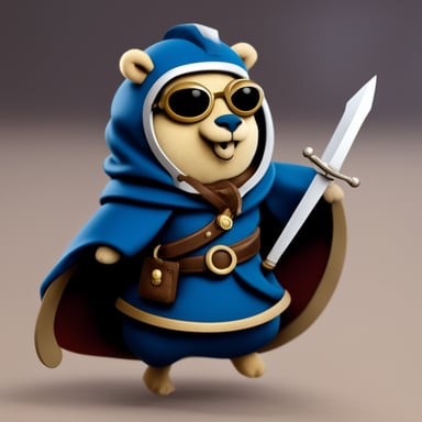 Go Blue Gopher, wearing an ancient coat with a legendary sword.