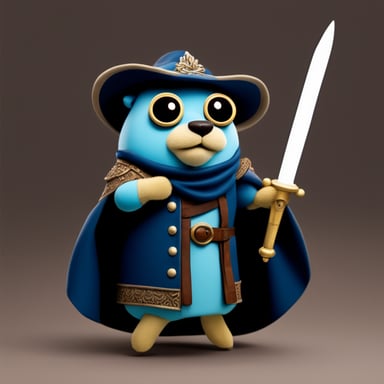 Go Blue Gopher, wearing an ancient coat with a legendary sword.