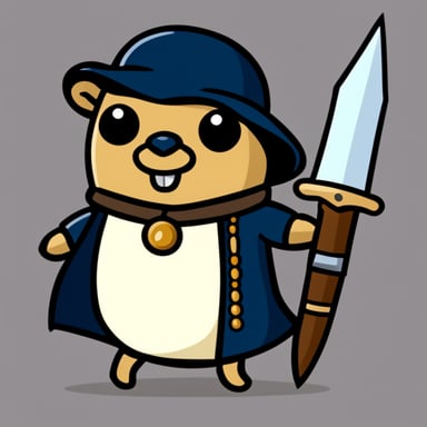Go Blue Gopher, wearing an ancient coat with a legendary sword.
