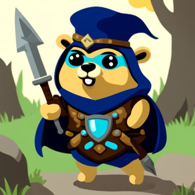 Go Blue Gopher, the legendary warrior with sword and coat.