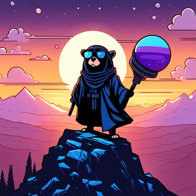 Go Blue Gopher as a Jedi Cyberpunk sits atop the tallest mountain and looks at the sky full of meteorites.