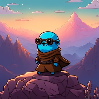 Go Blue Gopher as a Jedi Cyberpunk sits atop the tallest mountain and looks at the sky full of meteorites.