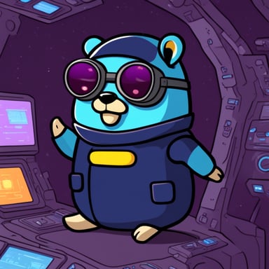 Go Blue Gopher as a cyberpunk gopher on a spaceship.