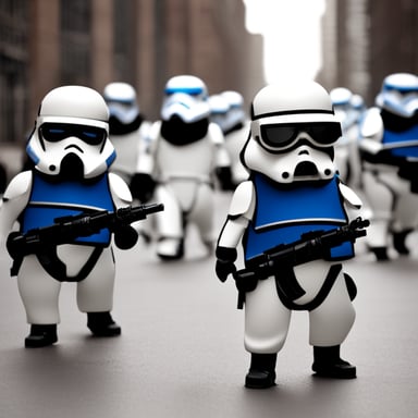 Go Blue Gopher as a storm trooper cyberpunk gopher standing in the middle of a battalion.