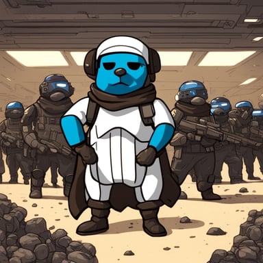 Go Blue Gopher as a storm trooper cyberpunk gopher standing in the middle of a battalion.