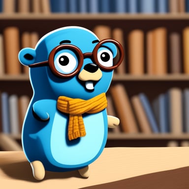 A Go Blue Gopher, looking nerdy with a friendly face, becomes the main character in this story, captivating everyone with its unique charm and intelligence.