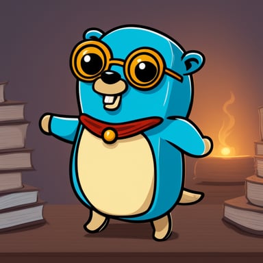 A Go Blue Gopher, looking nerdy with a friendly face, becomes the main character in this story, captivating everyone with its unique charm and intelligence.
