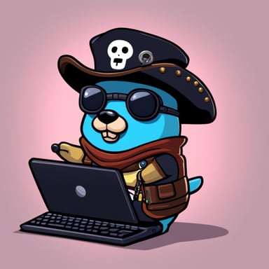 Go Blue Gopher as a cute cyberpunk pirate with a keyboard