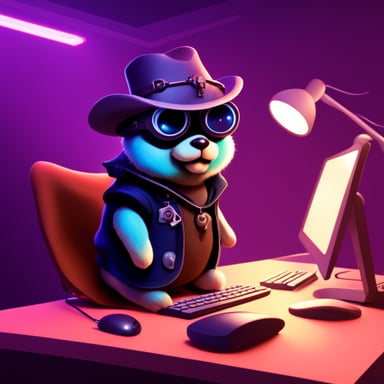 Go Blue Gopher as a cute cyberpunk pirate hacking on a computer