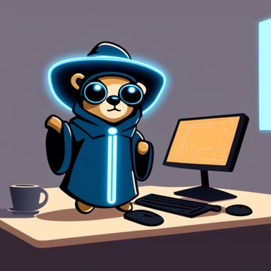 Go Blue Gopher as a cyberpunk Jedi levitating a computer with a single hand like a magician.