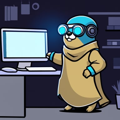 Go Blue Gopher as a cyberpunk Jedi levitating a computer with a single hand like a magician.