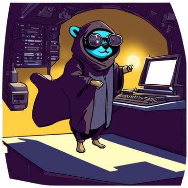 Go Blue Gopher as a cyberpunk Jedi levitating a computer with a single hand like a magician.