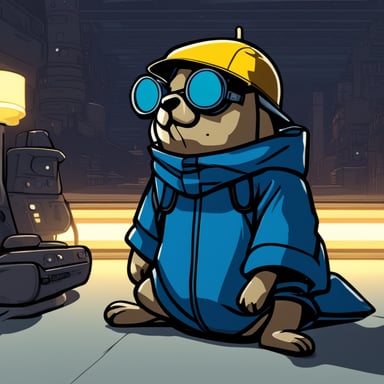 Go Blue Gopher levitates in deep thought, embodying the essence of a cyberpunk Jedi with legs crossed.
