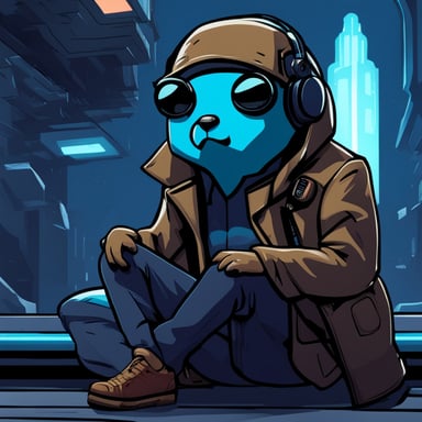 Go Blue Gopher levitates in deep thought, embodying the essence of a cyberpunk Jedi with legs crossed.