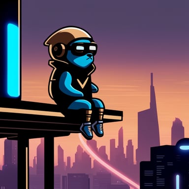 Go Blue Gopher levitates above the ground in deep thought, embodying the essence of a cyberpunk Jedi with legs crossed.