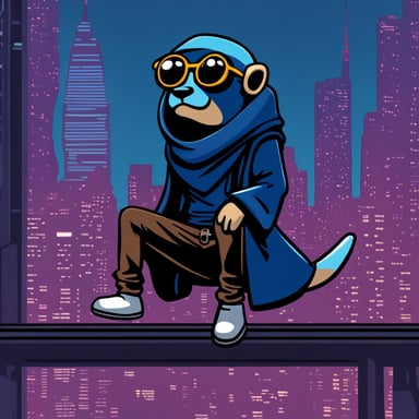 Go Blue Gopher levitates above the ground in deep thought, embodying the essence of a cyberpunk Jedi with legs crossed.