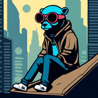 Go Blue Gopher levitates above the ground in deep thought, embodying the essence of a cyberpunk Jedi with legs crossed.