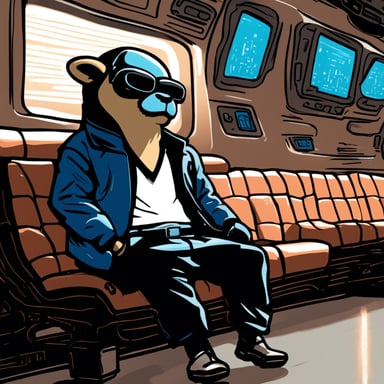 Go Blue Gopher looks far away in deep thought, embodying the essence of a cyberpunk Jedi with legs crossed.