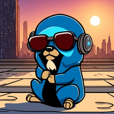Go Blue Gopher looks far away in deep thought, embodying the essence of a cyberpunk Jedi with legs crossed.