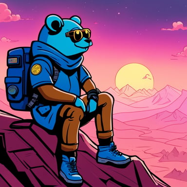 Go Blue Gopher, from the top of the tallest mountain, embodies a cyberpunk Jedi, legs crossed, lost in deep thought.