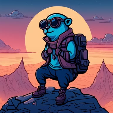 Go Blue Gopher, from the top of the tallest mountain, embodies a cyberpunk Jedi, legs crossed, lost in deep thought.