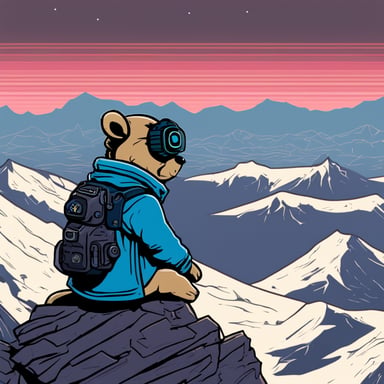 Go Blue Gopher, from the top of the tallest mountain, embodies a cyberpunk Jedi, lost in deep thought.