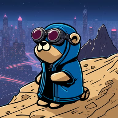 Go Blue Gopher, from the top of the tallest mountain, embodies a cyberpunk Jedi, lost in deep thought.