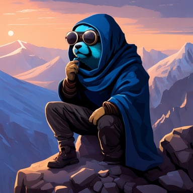 Go Blue Gopher, from the top of the tallest mountain, embodies a cyberpunk Jedi, lost in deep thought.