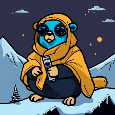 Go Blue Gopher, from the top of the tallest mountain, embodies a cyberpunk Jedi, lost in deep thought.
