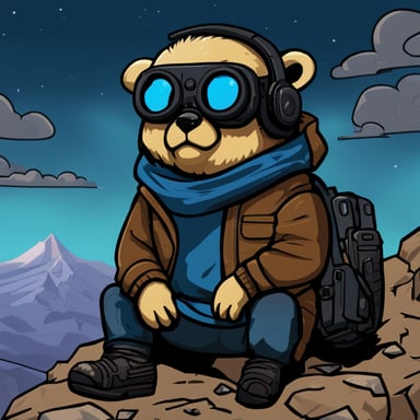Go Blue Gopher, from the top of the tallest mountain, embodies a cyberpunk Jedi, lost in deep thought.