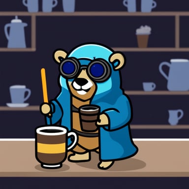 Go Blue Gopher as a cyberpunk Jedi holding a cup of coffee.