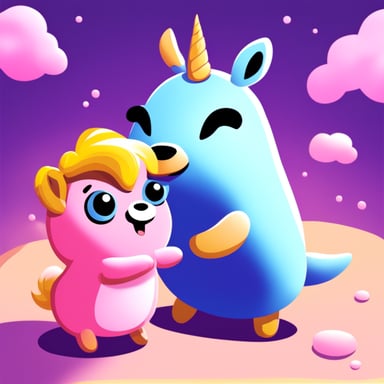 A go blue gopher playing with a unicorn.