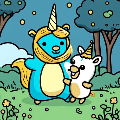 A go blue gopher playing with a unicorn.