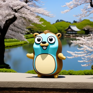 Go Blue Gopher visits Uji Byodoin in spring.