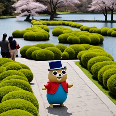 Go Blue Gopher visits Uji Byodoin in spring.