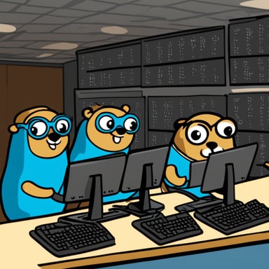 Three Go Blue Gophers write a computer program.