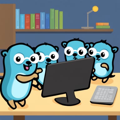Three Go Blue Gophers write a computer program.