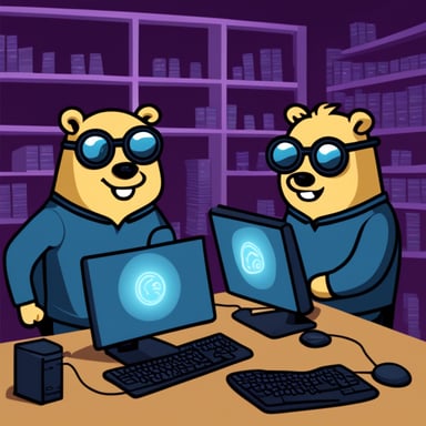 Three Go Blue Gophers write a computer program.
