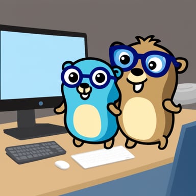 Three Go Blue Gophers write a computer program.