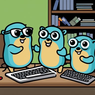 Three Go Blue Gophers write a computer program.