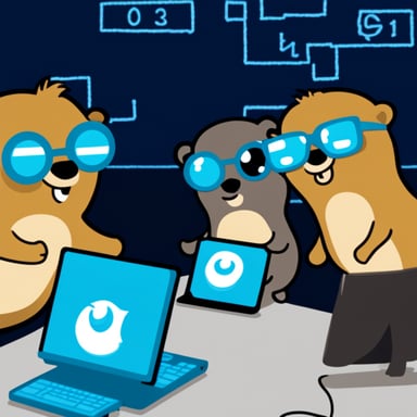 Three Go Blue Gophers write a computer program.