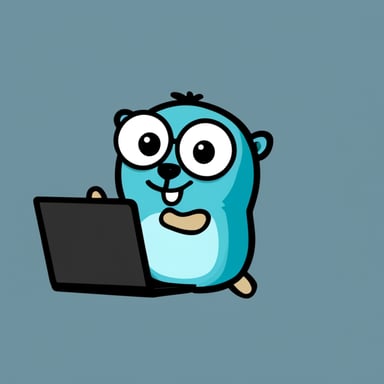 Go Blue Gopher using a laptop.