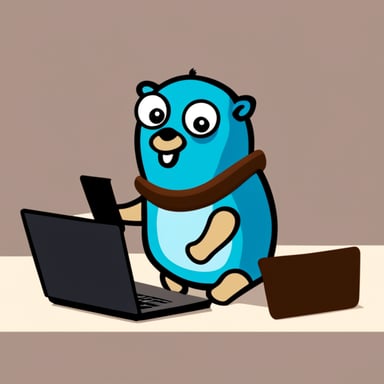Go Blue Gopher using a laptop.