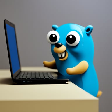 Go Blue Gopher using a laptop.